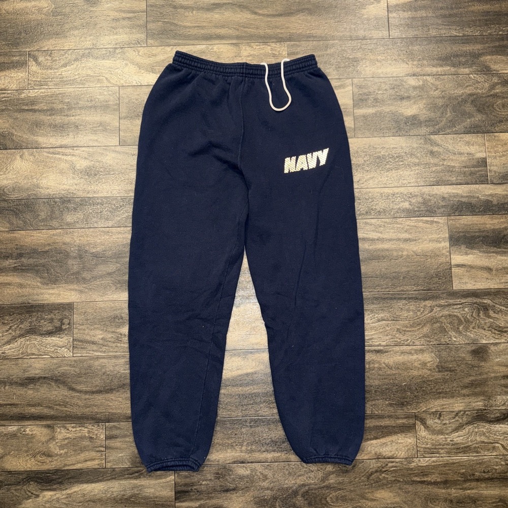US Navy Fleece Training Sweatpants Joggers Men's Medium Navy Blue Reflective